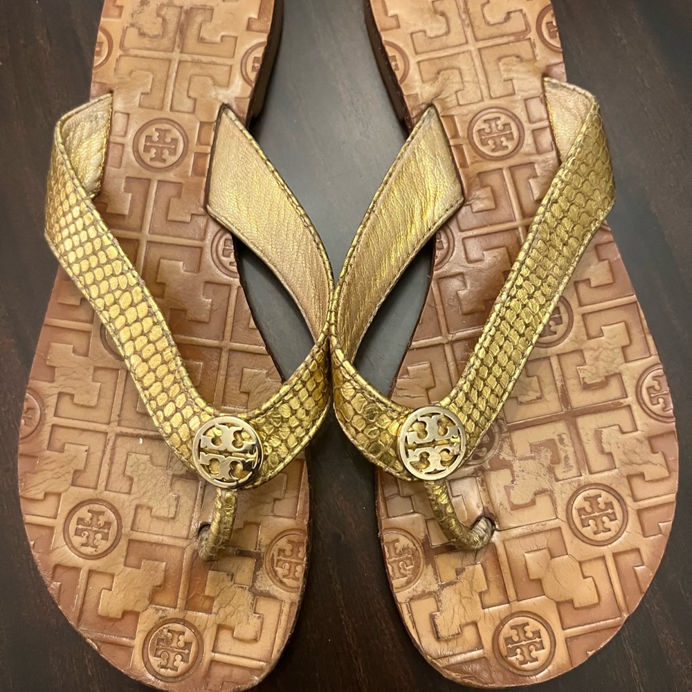 Tory Burch Gold and Brown Sandals - Picture 2 of 7